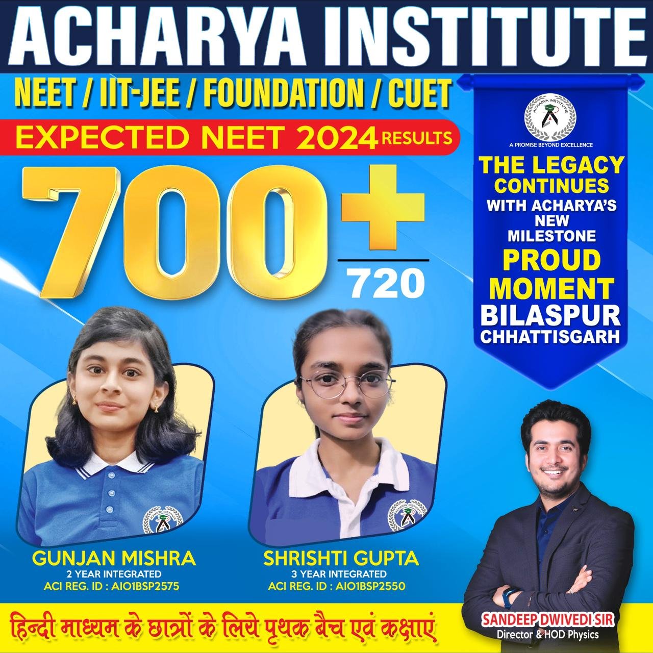 Acharya Institute की सफलता जारी! बिलासपुर और छत्तीसगढ़ के लिए गर्व का क्षण हमारे…